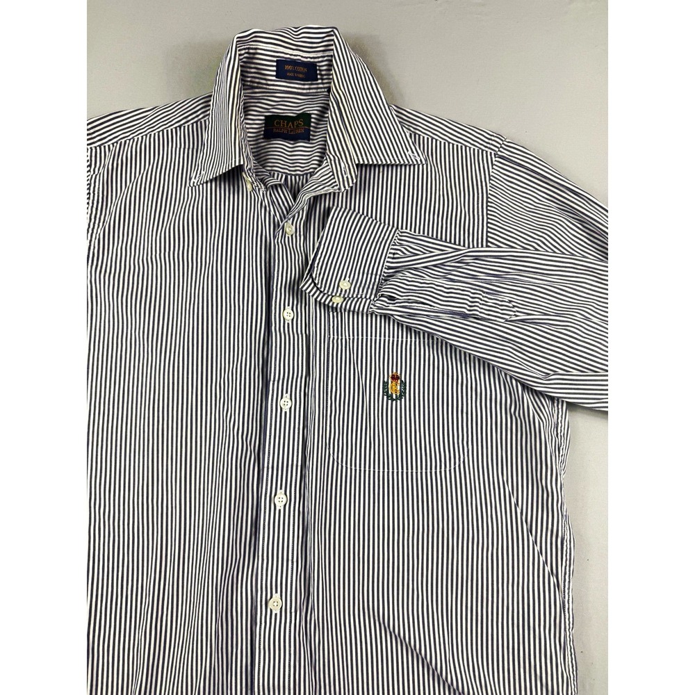 chaps ralph lauren blue/white striped cotton ls dress shirt, 15.5, 34/35